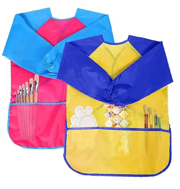 Kunstforklær for barn 2 stk vanntett langermet 45×60 cm 3 lommer alder 2-7