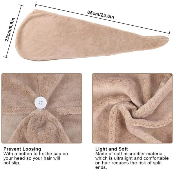 Hårhandduksinpackning 2-pack Mikrofiberknapp Torr mössa Långt hår Snabbtorkande