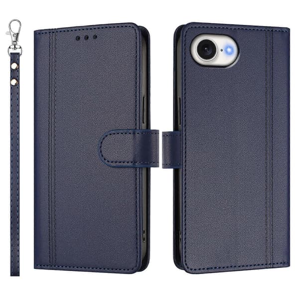 Plånboksfodral kompatibelt med iPhone 16e / 17e, 9 kortplatser, PU-läder, vikbart stativ, 16 cm rem Compatible For iPhone