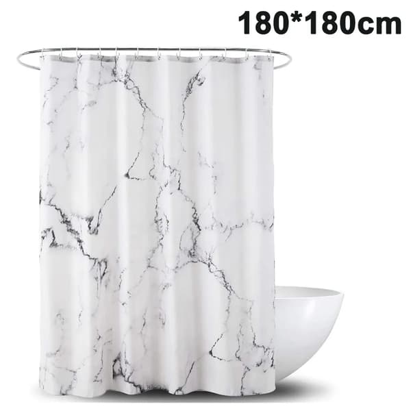 Dusjforheng i stoff 180x180 cm Polyester Agatprint Vanntett Vaskbart 12 Kroker