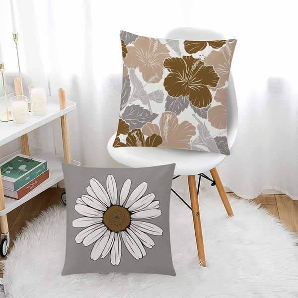 COMMINY Brun Grå Tusindfryd Pudebetræk 18x18 Sæt med 6 Set of 6