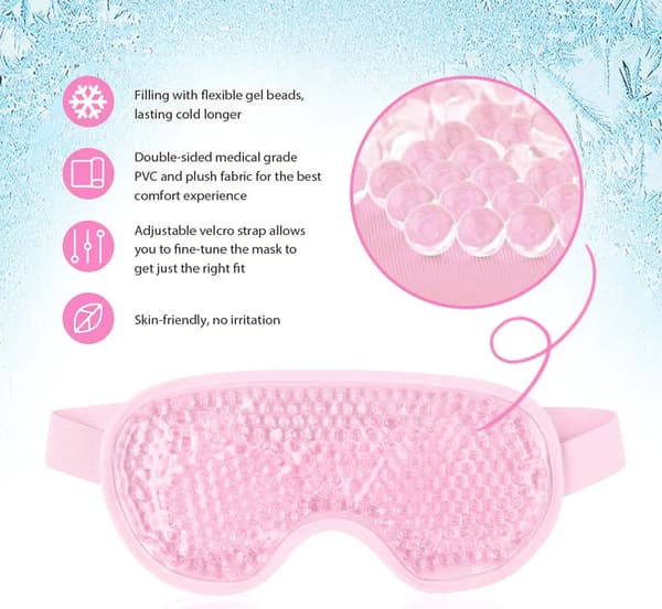 Kølende øjenmaske til hævede øjne, allergier, bihuler, pink