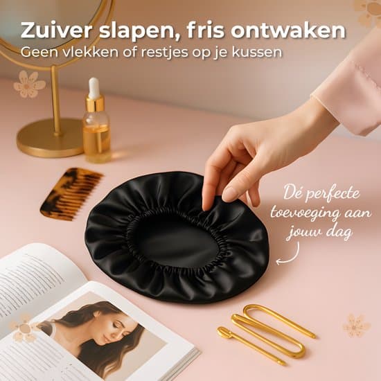 2-pak sort satin sovehætte, justerbar, unisex, hårbeskyttelse