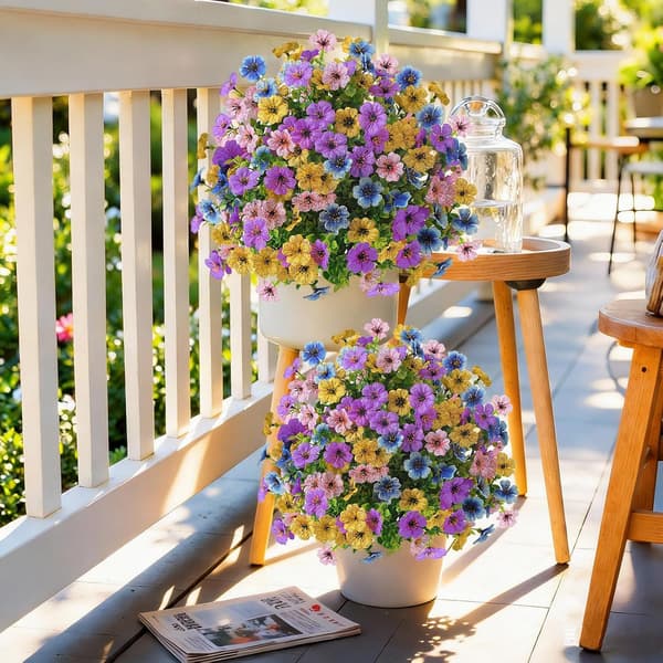 2 stk 20\" kunstig topiarykule utendørs blomster blandet lilla rosa blå gul 2 pcs