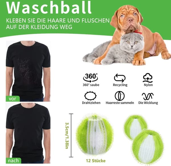 Vaskebold til hårfangst 12-pak genanvendelig nylon mikrofiber til kæledyrspels vaskemaskine