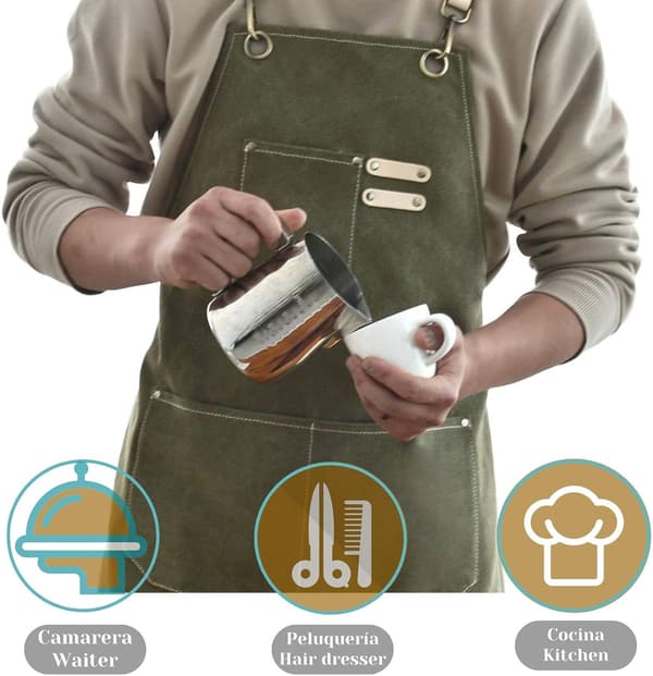 Grønt denim langt forklæde til mænd og kvinder, 3 lommer, krydsrygstrop Canvas Apron Men