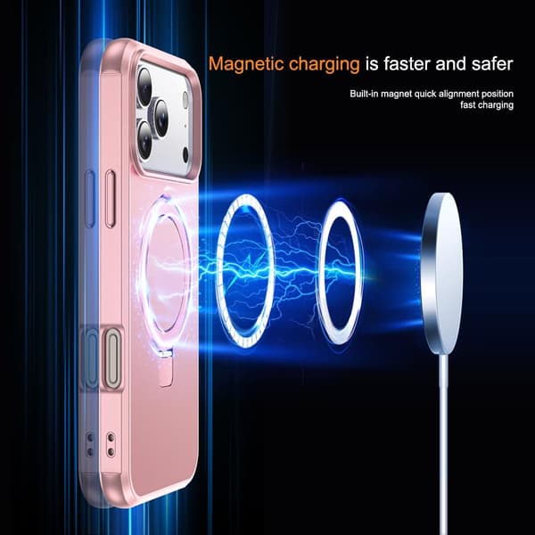 Kompatibel med iPhone 17 Pro-deksel med stativ, rosegull, magnetisk ringstativ SKYLMW Compatible with