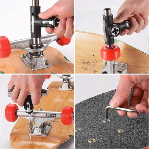 Alt-i-én Skralde Skateboard Værktøj med Griptape Viskelæder, Multifunktionel Skate Nøgle Reparationssæt til Skateboard All-In-One Multi-Function Ra