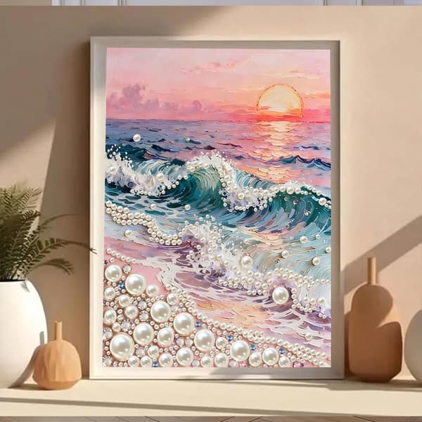 Wave Perle Diamond Art Sæt til Voksne 5D DIY Håndværk Vægdekoration 成人5D 钻石艺术珍珠绘画套件,DIY 波浪钻石艺术套件