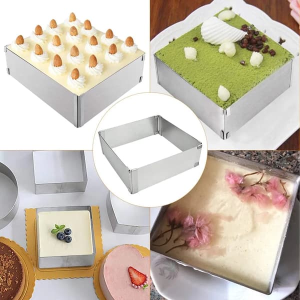 Justerbar firkantet moussering i rustfrit stål 1 stk. 15-28 cm kagebageform