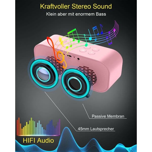 Bluetooth-högtalare Digitalt larm LED-spegeldisplay Dubbla larm Snooze Dimbar Handsfree-samtal Rosa