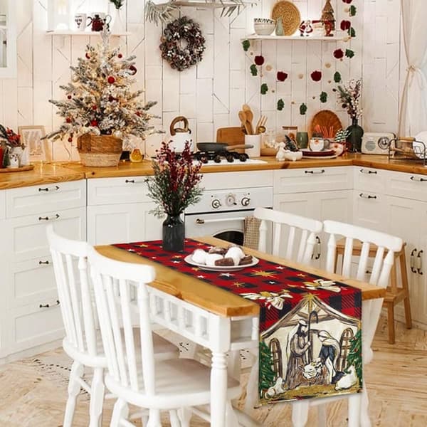 Jul vinter bordslöpare, röd buffelrutig bordslöpare Christmas Winter Table