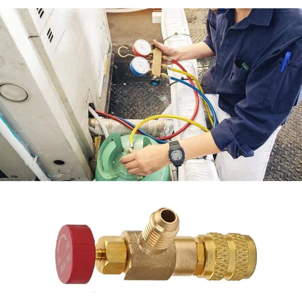 2 stk. messing væskesikkerhedsventiladaptere R410A R22 flowkontrol til AC kølemiddelpåfyldning