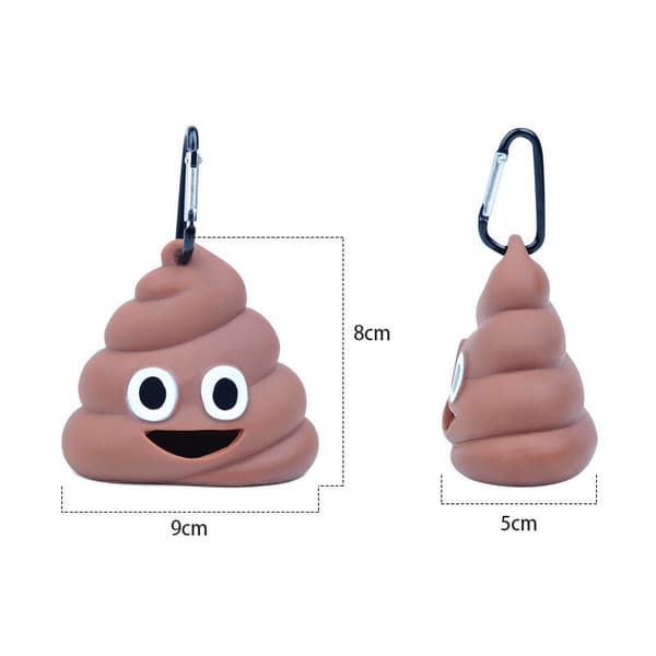 Brun bæsjformet avfallsposedispenser i silikon med karabinkrok for hundelufting, bærbar, 1 stk