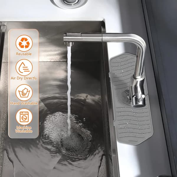 Vask Sprutbeskyttelse Silikonmatte 35.4x14.4cm Stjerneformet Åpning med Drenering Sink Splash Guard