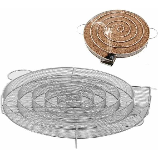 Rund kallröksgenerator i rostfritt stål med spiral, handtag, långsam förbränning, rökfri BBQ, 1 st