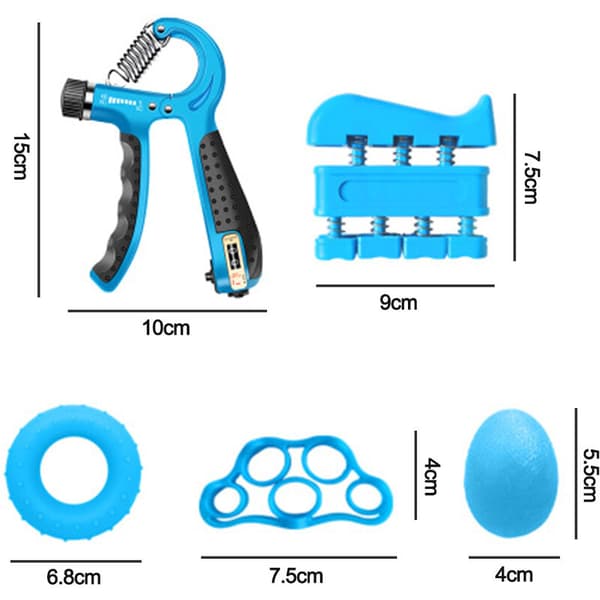 Handgreppsträningskit 5 delar Justerbar Räknare Grepp Fingersträckare Ring Stressboll Blå 1 Set