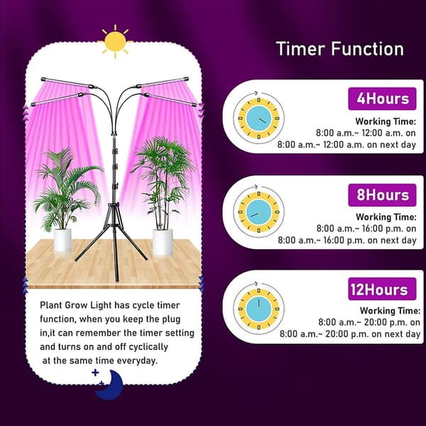 Fullspektret plantelys med stativ 80LED 4 hoder Plant Grow Light