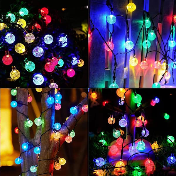 Solcellelyslenke 12 meter 100LED Flerfarget Krystallkule 8 Moduser Minne Hage Solar String Lights