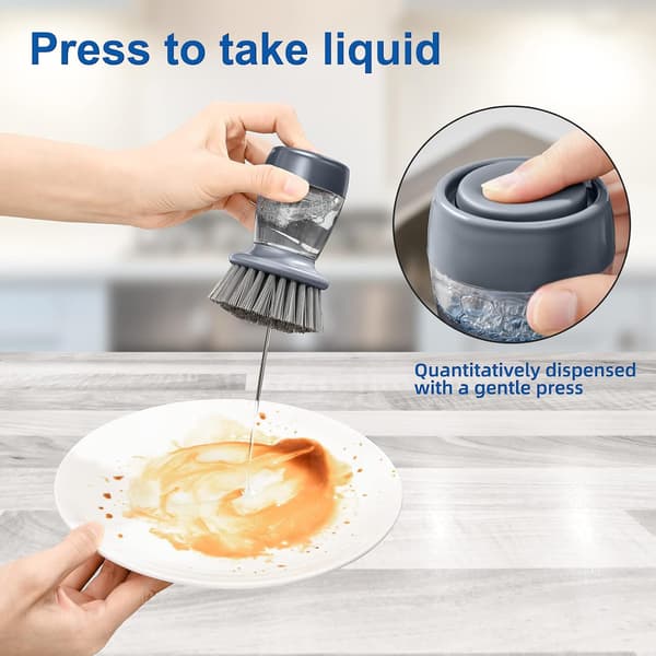 Diskborste med tvåldispenser, 2 diskborstar och avrinningsbricka för diskho och köksredskap Dish Scrubber Brush