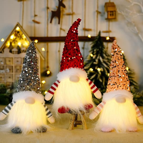 Julepynt 3 Stykker Julenisse med LED-lys, Plysj Nissefigurer 3 pcs