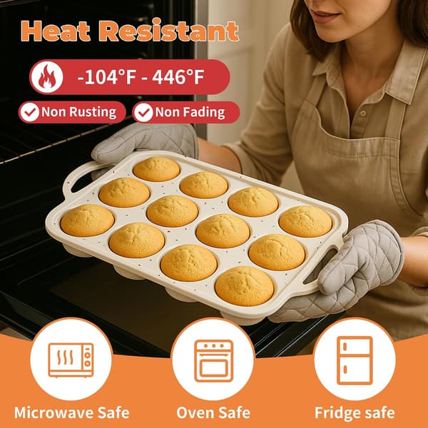 2-pack muffinsform i silikon med metallförstärkt ram, 12-kopps non-stick, ugnssäker 2Pack Silicone Muffin