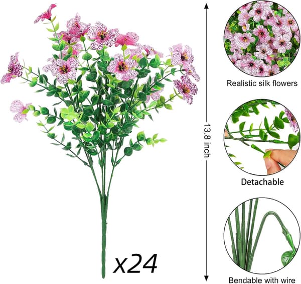 24 st konstgjorda utomhusblommor rosa för heminredning 24 pcs