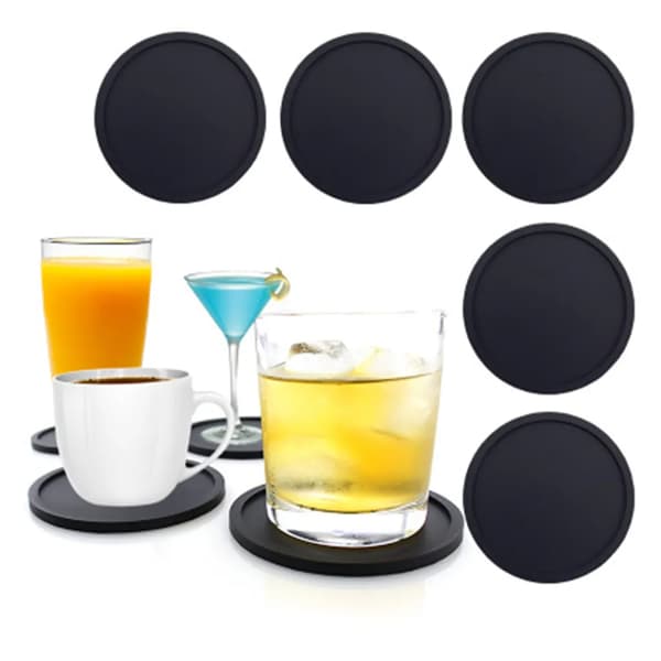 Silikone Coasters 8-pak Runde Skridsikre Sorte Kaffe Te Glasflaske Hjem