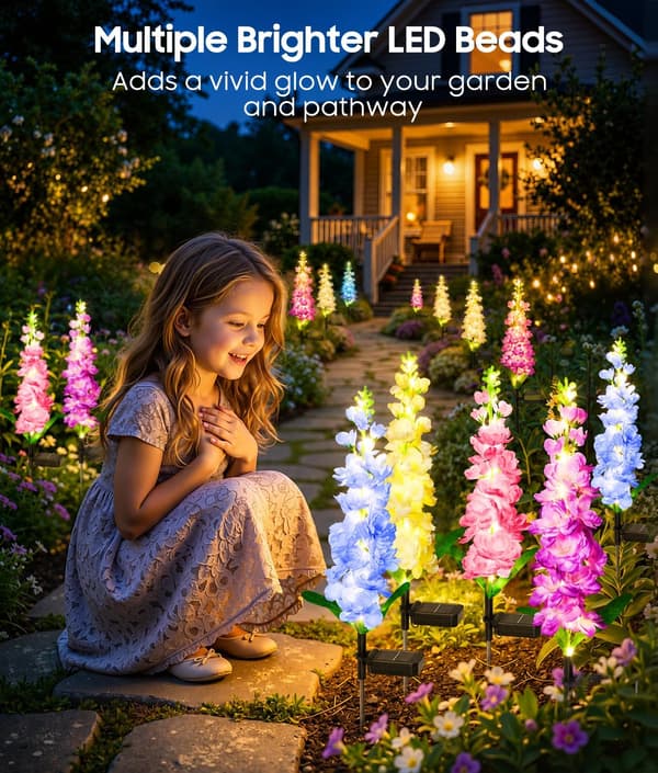 4PK Solar Delphinium Blomsterlys 36 LED Vanntett Hage Landskap KOOPER Solar Lights