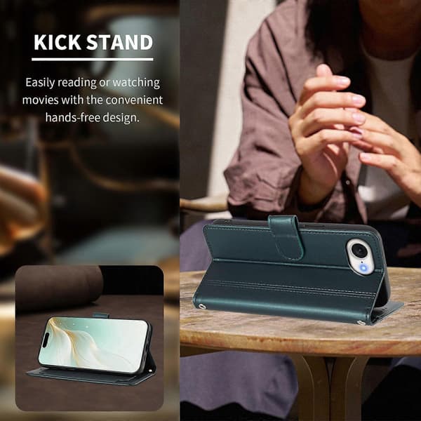Plånboksfodral kompatibelt med iPhone 16e / 17e, 9 kortplatser, PU-läder, vikbart stativ, 16 cm rem Compatible For iPhone