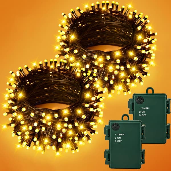 2PK 10M 100LED Varm Hvit Julelys Batteri Timer Vannbestandig Pack of 2