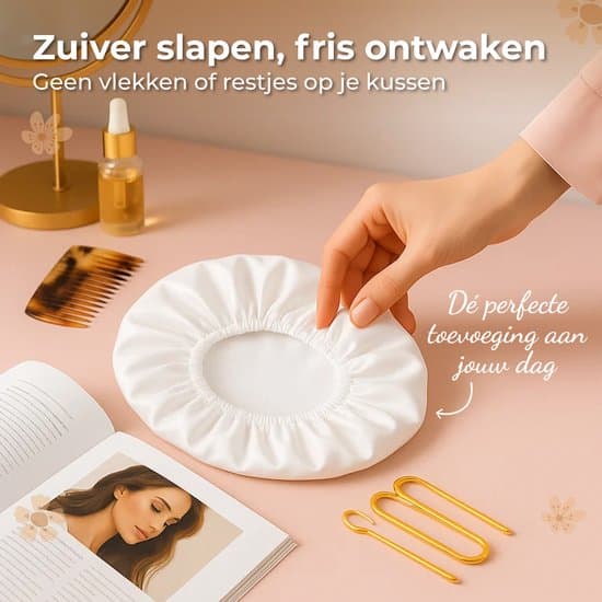 2-pak hvid satin sovehætte, justerbar, unisex, hårbeskyttelse