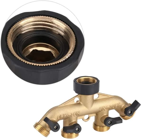 Messing 4-veis kranadapter 3/4 tomme gjenger gull svart for hageslangesplitter