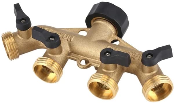 Messing 4-vejs vandhaneadapter 3/4 tomme gevind guld sort til haveslangesplitter
