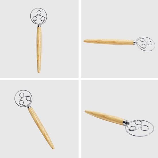 Dansk deigvisp, 3 ringer, rustfritt stål + trehåndtak