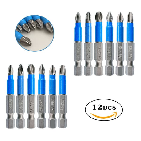 Phillips Bits 12-dele PH PZ 1/4 sekskantet skaft 50 mm magnetisk bore-skruetrækkerbitsæt