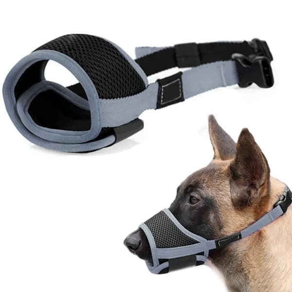 Hundemundkurv Justerbar Bidforebyggelse Åndbart Mesh Grå Nylon Størrelse L