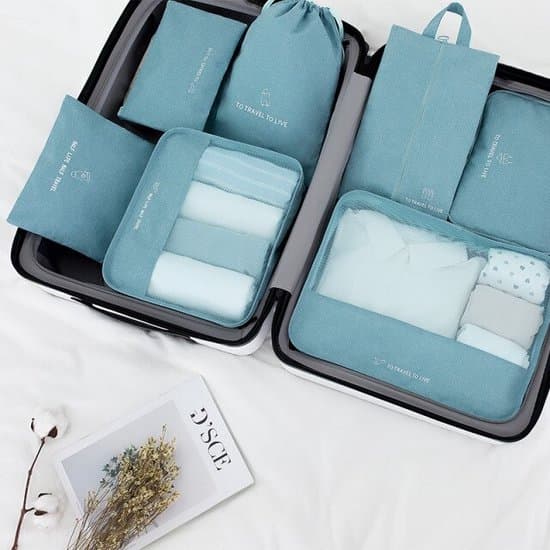 7-pack packpåsar blå bagage reseorganisatör