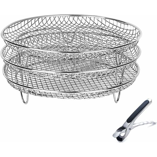 Rund Airfryer-rist 304 Rustfrit Stål 3-lags Stabelbart Tilbehør 19,8x19,8x9,9cm 3 Stk.