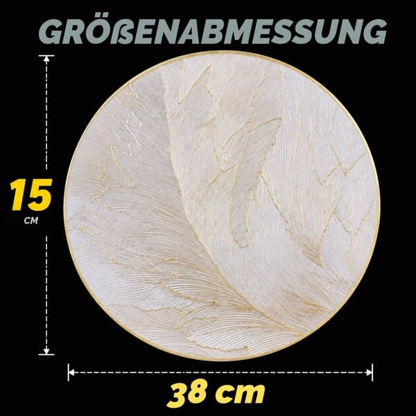Sett med 6 gullfjær PVC runde spisebrikker, 38 cm 6 pcs