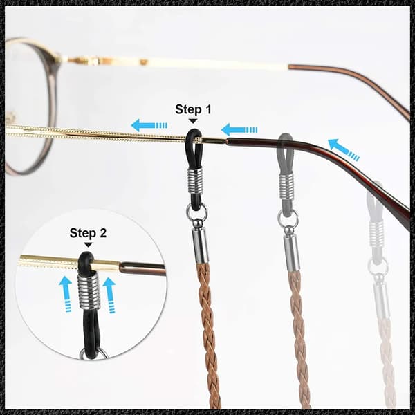 Glasögonhållare Remmar 4-pack Metallklämma Läder Bomullssnöre 33cm Universal