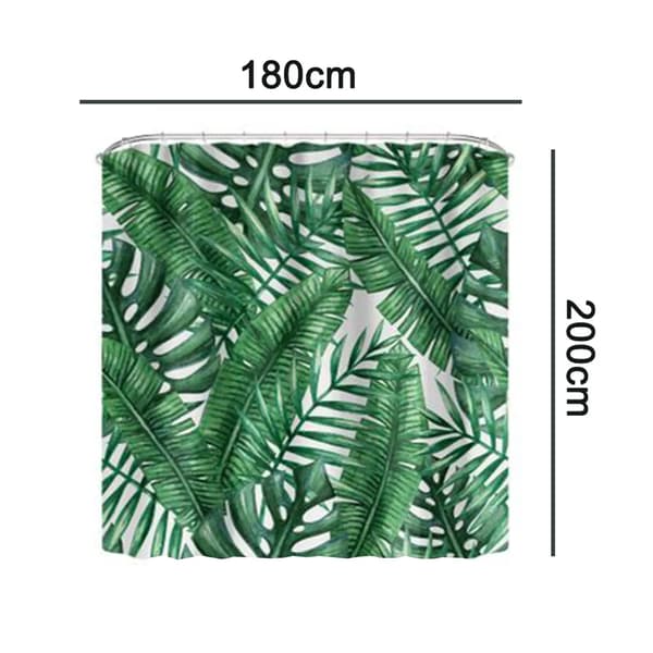Bruseforhæng 200x180cm Mørkegrøn Monstera Vandtæt Skimmelresistent Polyester 12 Kroge