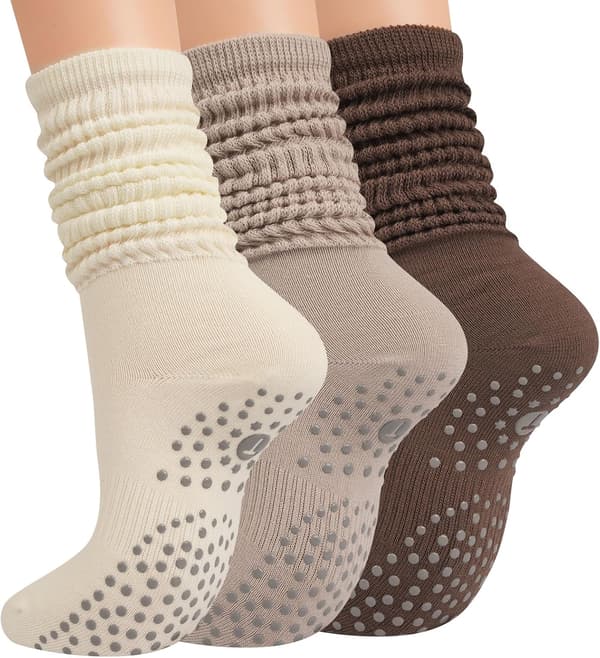 Pilatesstrømper med greb til kvinder, Yoga Barre Slouch Sokker 3 par Pilates Socks with