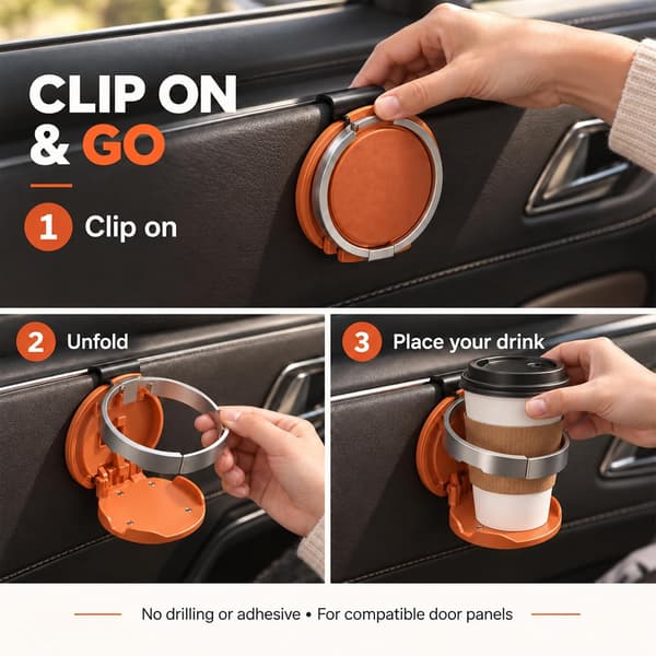 Multifunktionel sammenklappelig bildørkopholder, 2-i-1 drikke- og telefonholder, A Multifunctional Foldable Car