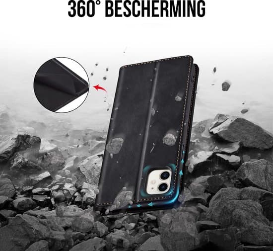 Svart Plånboksfodral, Kompatibel med iPhone 11, med Skärmskydd