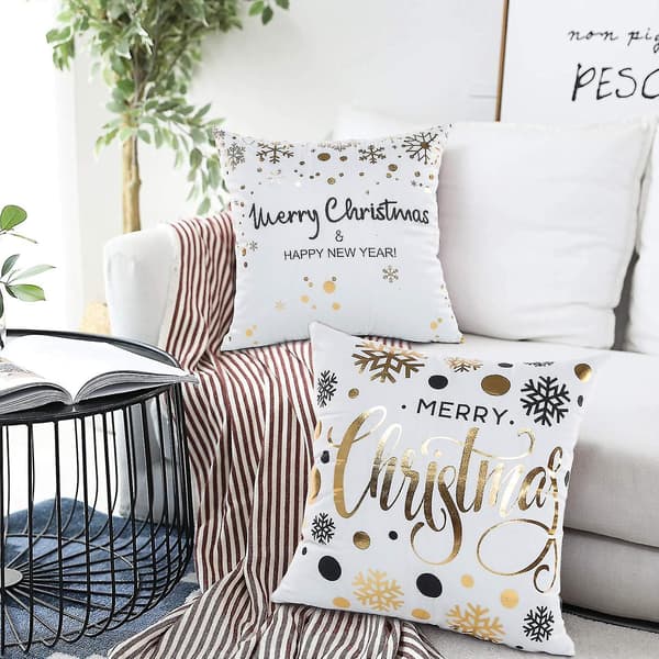 4 stk. julepudebetræk 45x45 cm, varmstempling gyldne snefnug glædelig jul pudebetræk til sofa 4 pcs