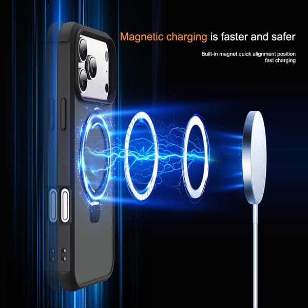 Kompatibel med iPhone 17 Pro Cover med Stand, Sort, Magnetisk Ring Kickstand SKYLMW Compatible with