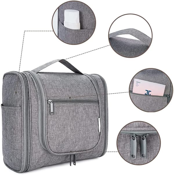 Grå Stor Hængende Rejse Toilettaske 25x13x25.5cm Polyester Badeværelses Organizer