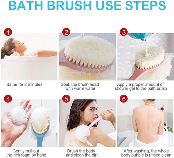 Ryggbørste Dusjbørste Kroppsmassasjebørste Langskaftet Skrubber 2-i-1 Badebørste