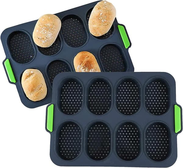 Brödform, 2-pack silikon mini baguetteform, non-stick hamburgerbröd smörgåsmaskin